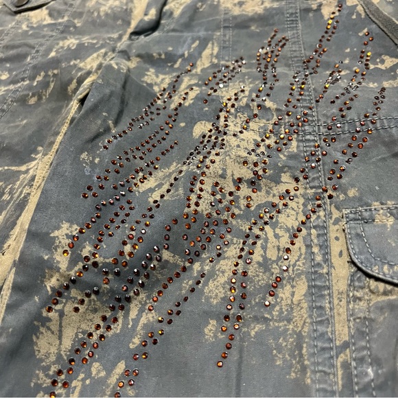 Vintage baggy cargo pants Y2K camo print rhinestones green gray 0 mid rise - Picture 3 of 15